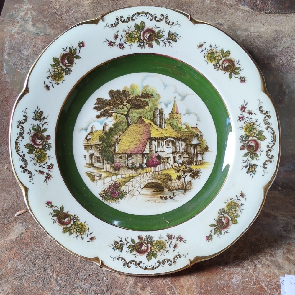 Vintage Cottage Scene Decorative Plate